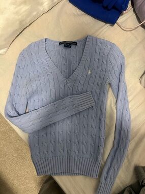 Polo by Ralph Lauren Sky Blue Cable-Knit V-Neck Sweater